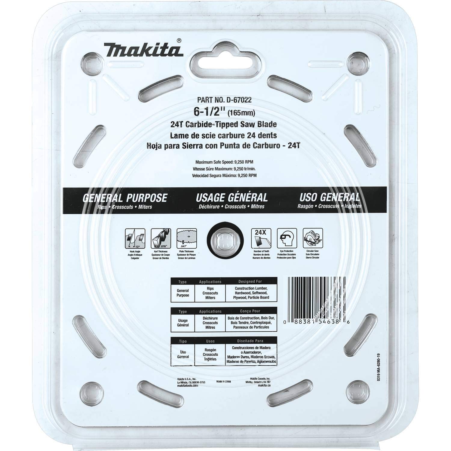 Makita D-67022 6-1/2" 24T Carbide-Tipped Circular Saw Blade, General Purpose - Image 3