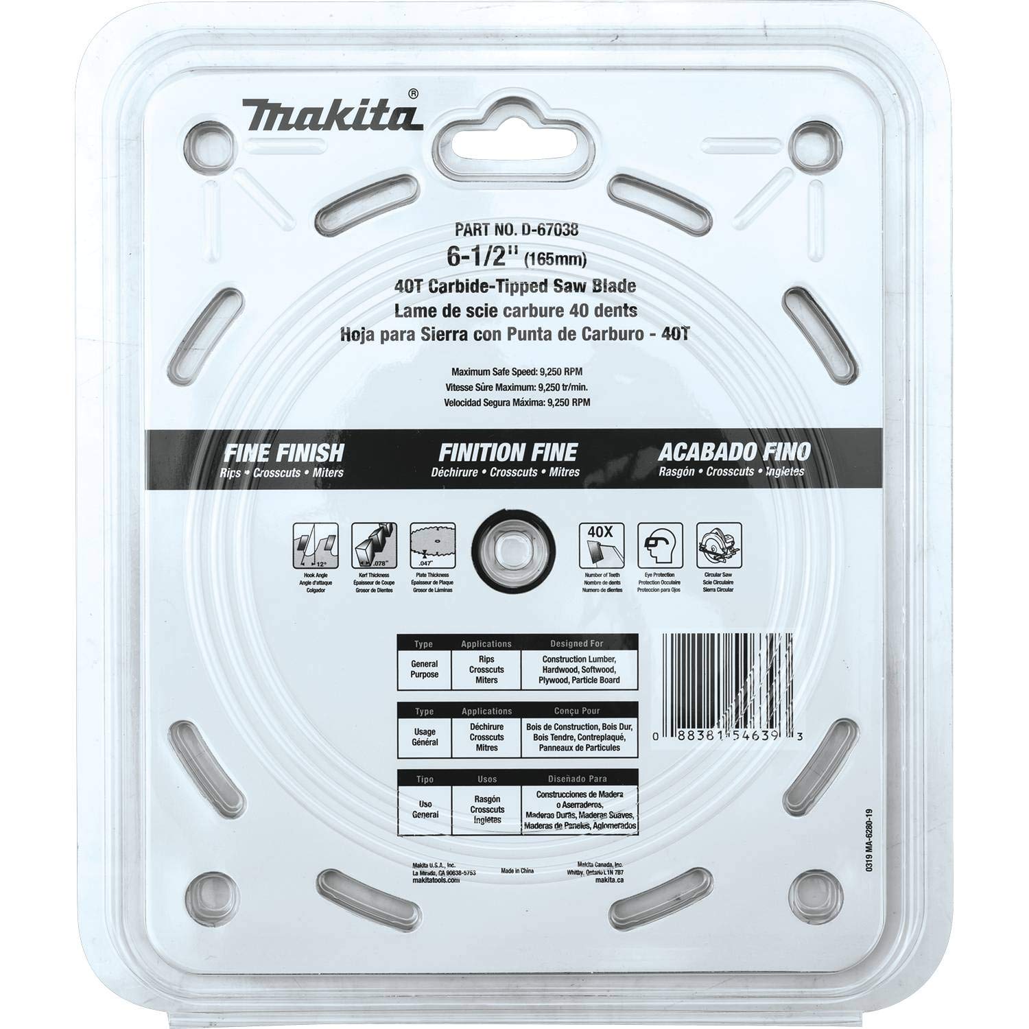 Makita D-67038 6-1/2" 40T Carbide-Tipped Circular Saw Blade, Fine Finish - Image 3