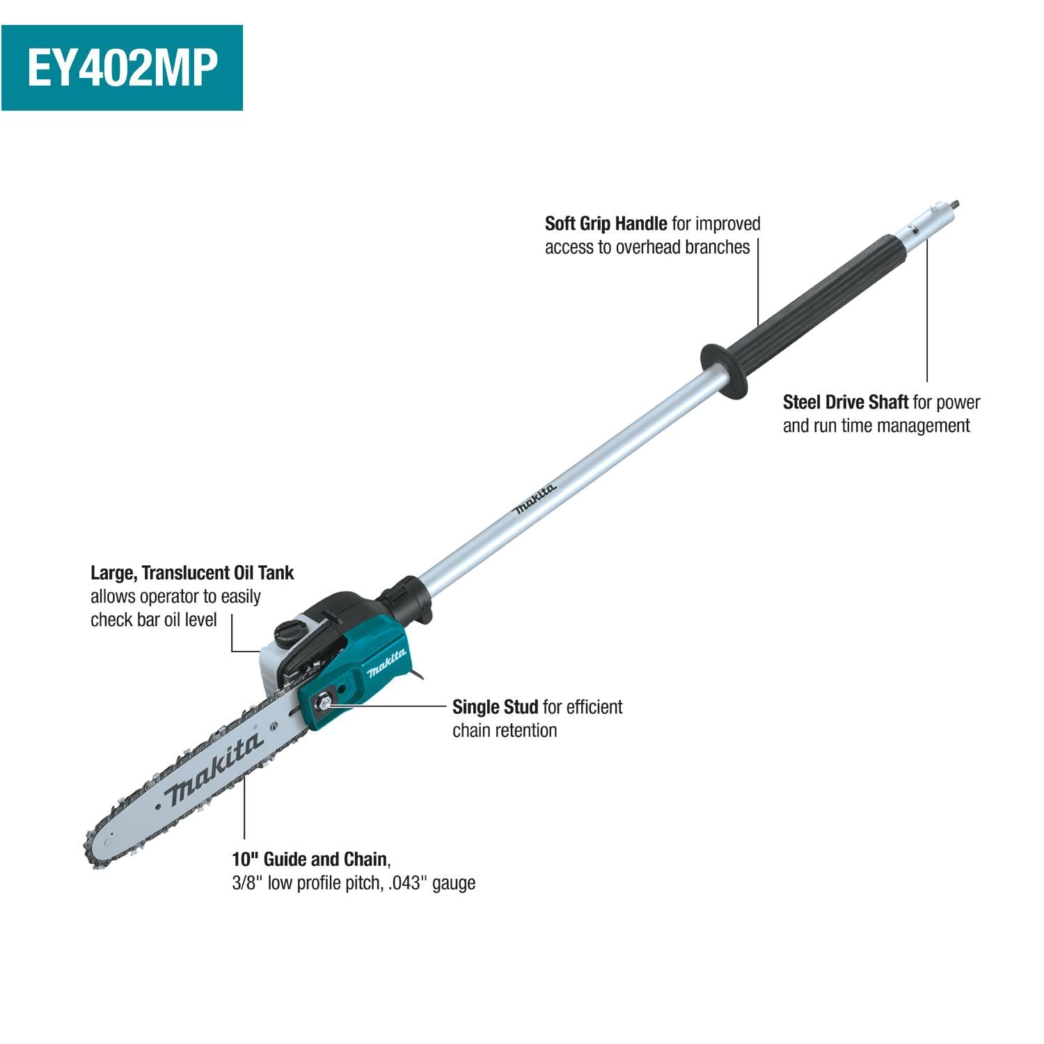 Makita XUX02SM1X5 18V LXT® Brushless Couple Shaft Power Head Kit w/String Trimmer, Pole Saw & Articulating Hedge Trimmer Attachments (4.0Ah) - Image 6