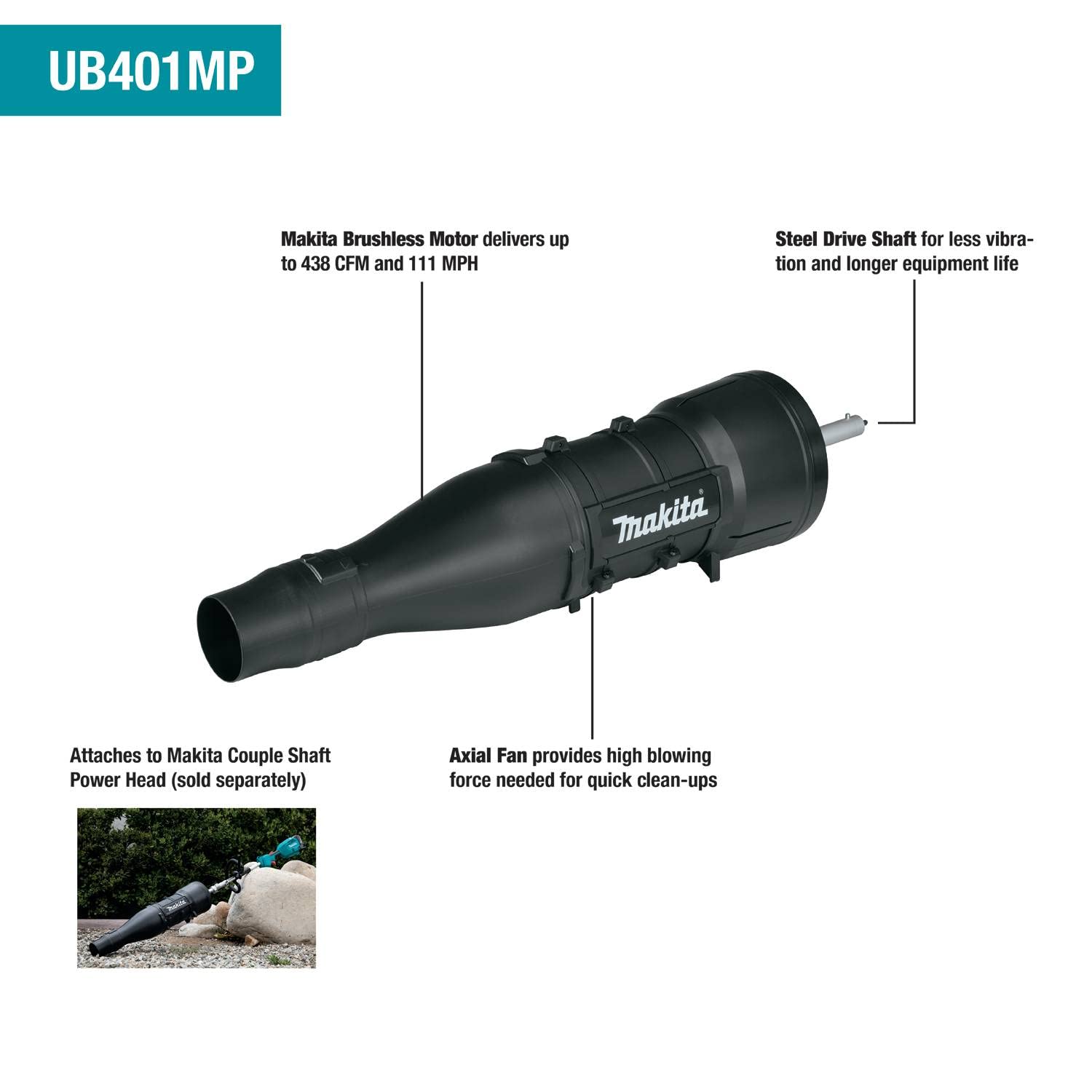 Makita XUX02SM1X6 18V LXT® Brushless Couple Shaft Power Head Kit w/String Trimmer, Pole Saw, Art. Hedge Trimmer & Blower Attachments (4.0Ah) - Image 7
